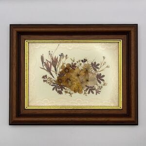 Vintage Framed Pressed Flower Lace Collage Herbarium Wall Art